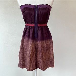 Free People Ruched Purple Boho Strapless Dress